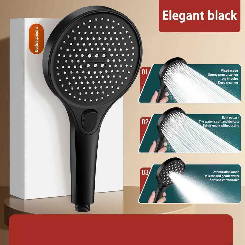 High Pressure 13cm Shower Head Black 3 Modes Water Saving Spray Nozzle Massage Rainfall Shower Bathroom Accessories New C251220