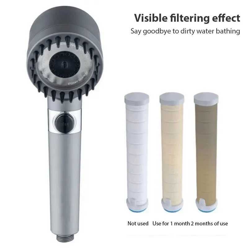 New Zai Xiao 3 Modes Adjustable Shower Head 4 In 1 Massage Shower High Pressure Water Saving One-Key Stop Spray Nozzle Bathroom C251220