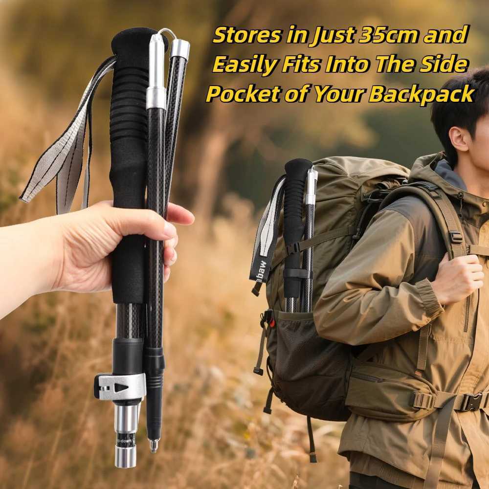 3K Carbon Fiber Folding Trekking Pole Ultra Light Five Section Hiking Staff Collapsible Walking Stick for Camping Trek G251220