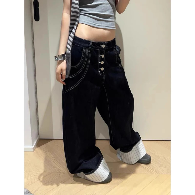 ZHIZOU Women Black Gothic Y2k Emo Cargo Jeans Oversize Jean Pants Vintage Harajuku Japandi Style Alternative Baggy Denim Trouser Z260314