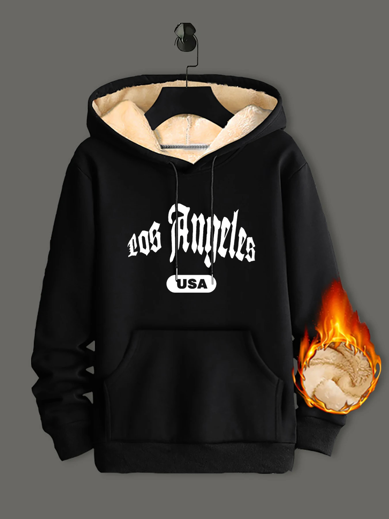 Winter Lambswool Hoodies Thicken Warm Windproof Sweatshirts Print Hooded Pullover Loose Men Women Black 251219