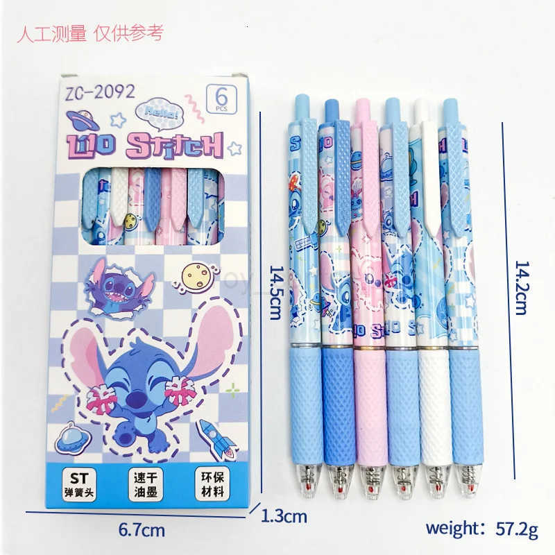 Disney 6 Pcs/Set Stitch Limited Edition high quality Gel Pen Cartoon Series Black 05mm Student/Office Daily Stationery H251220