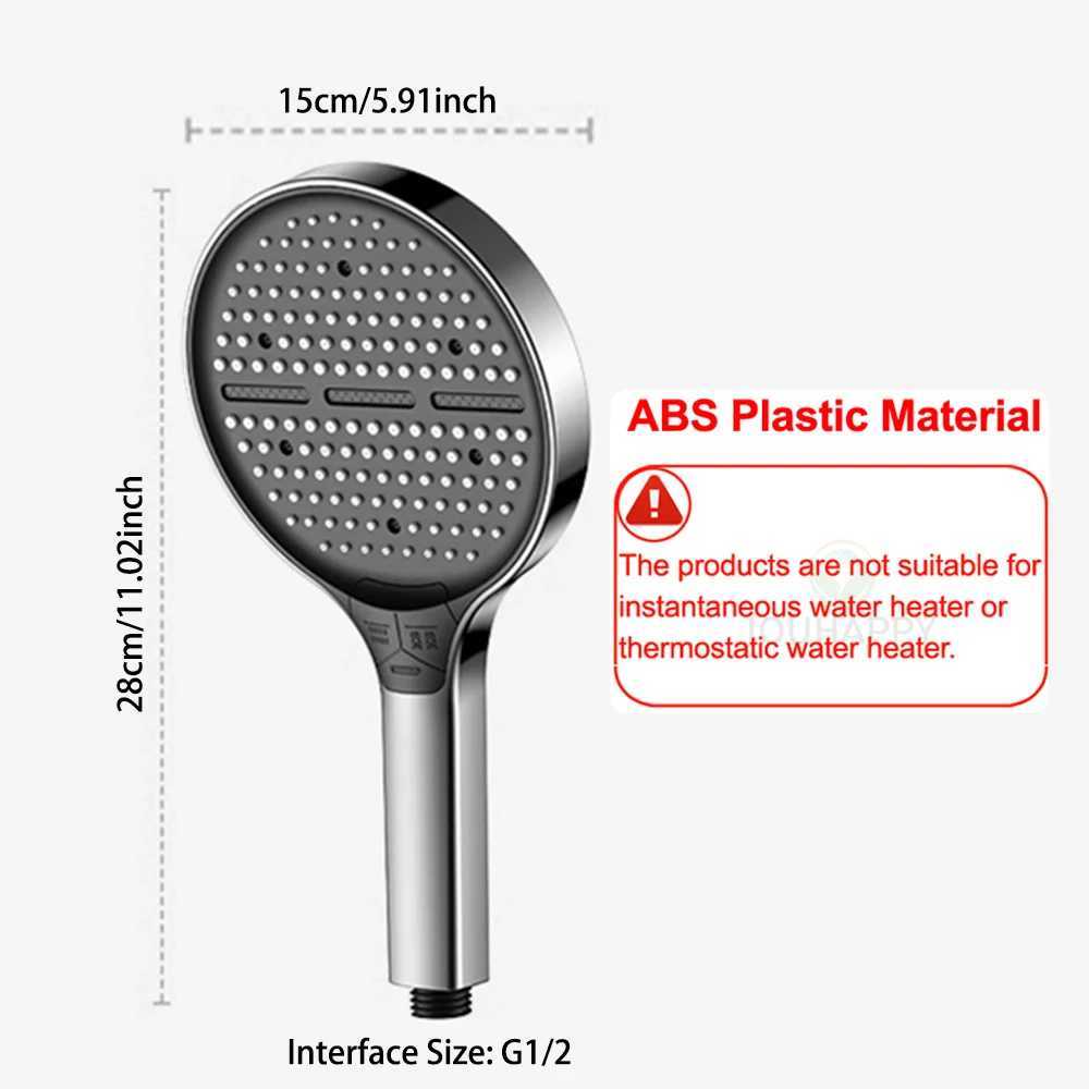 High Pressure Shower Head with Silicone Nozzles 15cm Big Panel Portable 3 Modes Adjustable Shower Head for Bathroom Accessories C251220
