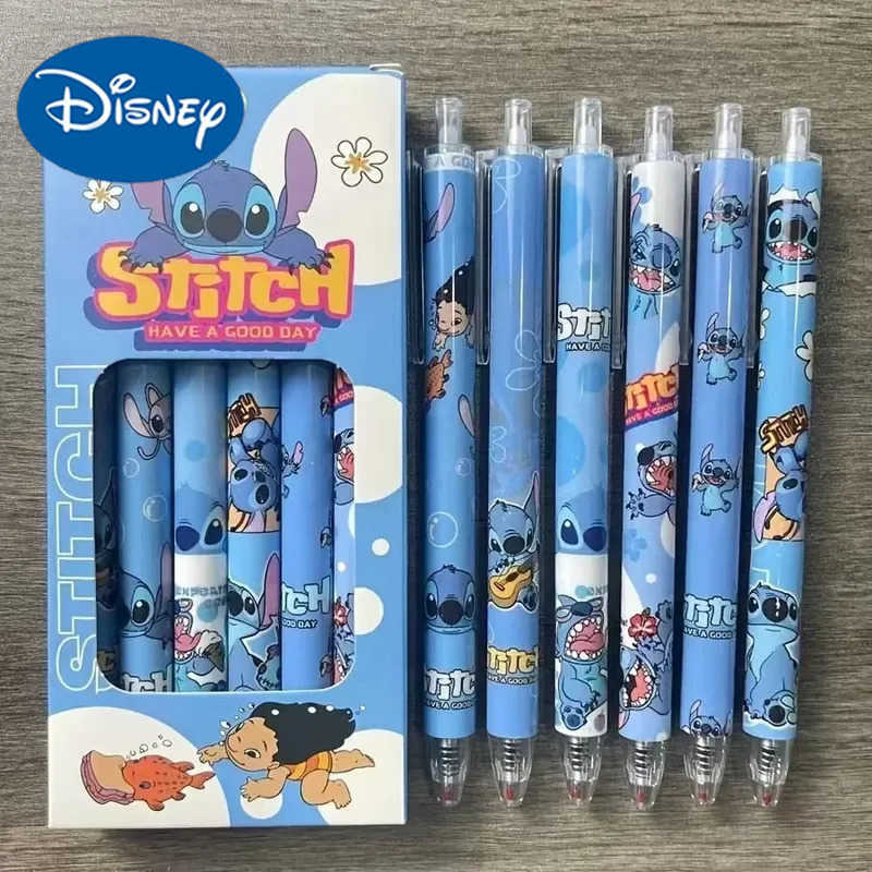 Disney Stitch 6-12pcs Gel Pen Cartoon Set 05mm Cute Quick-Drying Smooth Writing Press Pen Learning Office Stationery School H251220