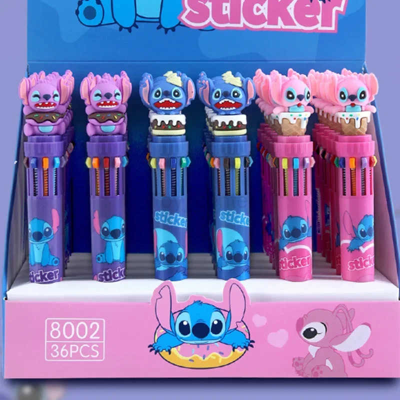 Disney Stitch 6/36pcs Ballpoint Pen Cartoon 10 Color Marker 07Kids Graffiti Multicolor Hand-held Pen Students Learn Stationery H251220