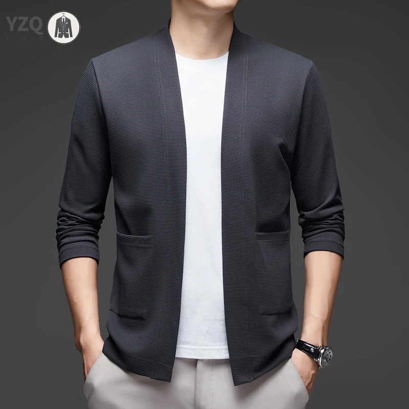 Mens Business Casual Long Sleeved Solid Color Cloak Jacket Knitted Comfortable and Fashionable All Season Versatile Top 251219