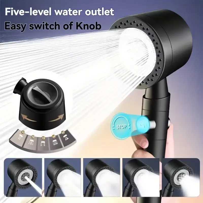 New 5 Modes High Pressure Water Saving Filter Shower Head Handheld Shower Head One Button Stop Bathroom Accessories Set C251220