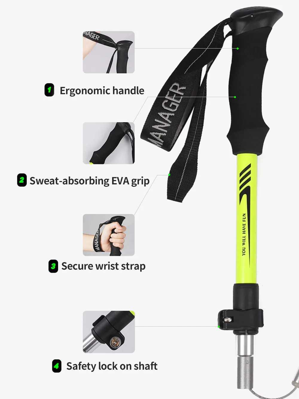 Foldable 7075 Aluminum Trekking Pole Lightweight Shock Absorbing Adjustable Outdoor Hiking Walking Stick 3 Sections EVA Handle G251220
