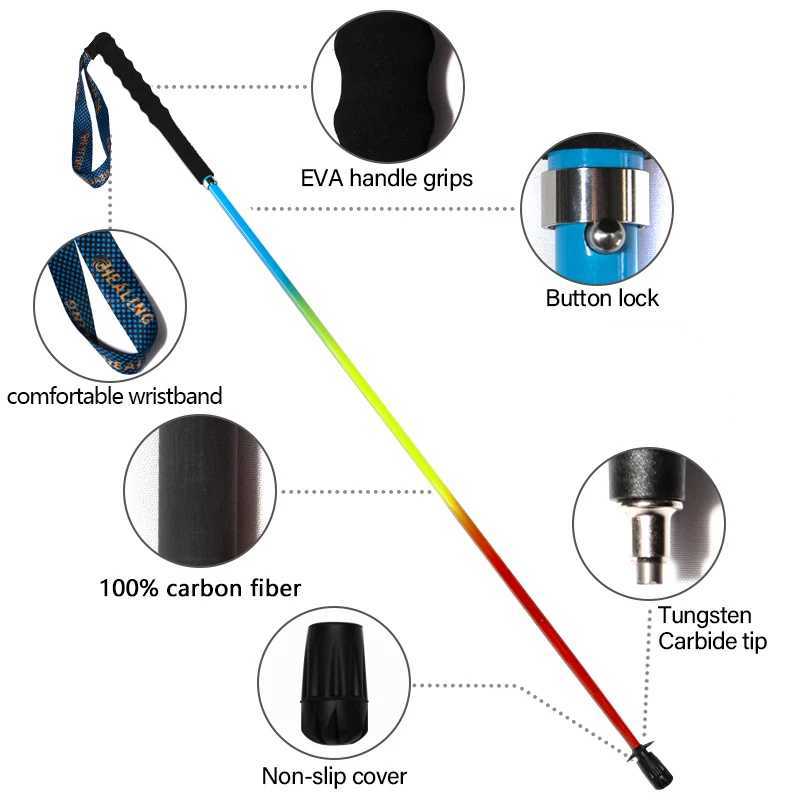 Ultralight Sticks T800 Carbon fiber Running Poles Outdoor Trekking Pole Hiking Stick 5-Sections Folding City Walking Sticks G251220