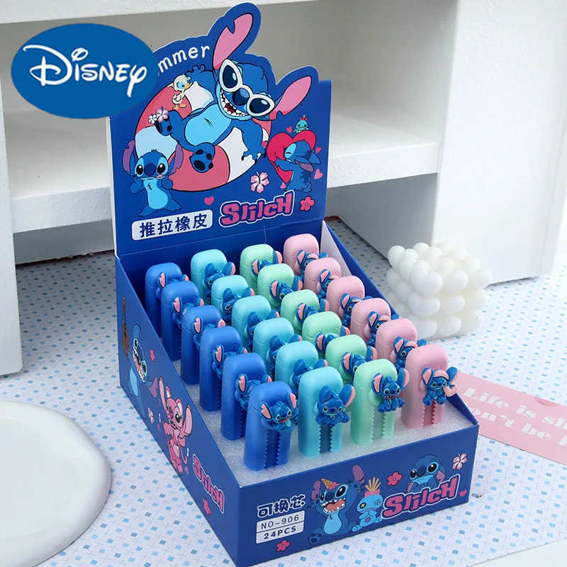 Disney Eraser Stitch 24pcs Push-Pull Cute Learn Stationery Clean Without Leaving A Trace Pencil Eraser Student Boxed Gift H251220