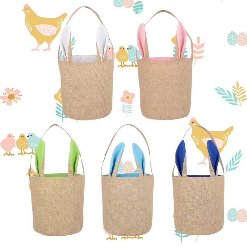 Easter Bunny Bag Bunny Ears Basket Candy Bag Easter Day Decoration Kids Eggs Toys Storage Handbag Festive Party Tote Bag HH-002DH