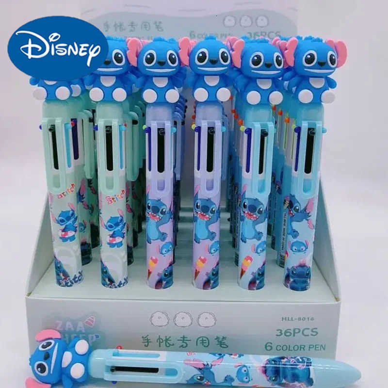 Disney 36pcs Stitch Ballpoint Pen Animation Cartoon Lilo 6 Color Marker 05mm Kids Painting Promotional Pen Stationery Suit H251220