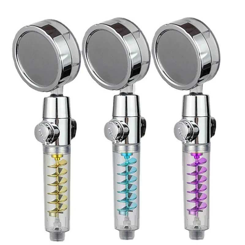 New High Pressure Shower Head Twin Turbocharged Shower Head Handheld Turbo Fan Propeller Shower One-key Stop Massage Showerhead C251220