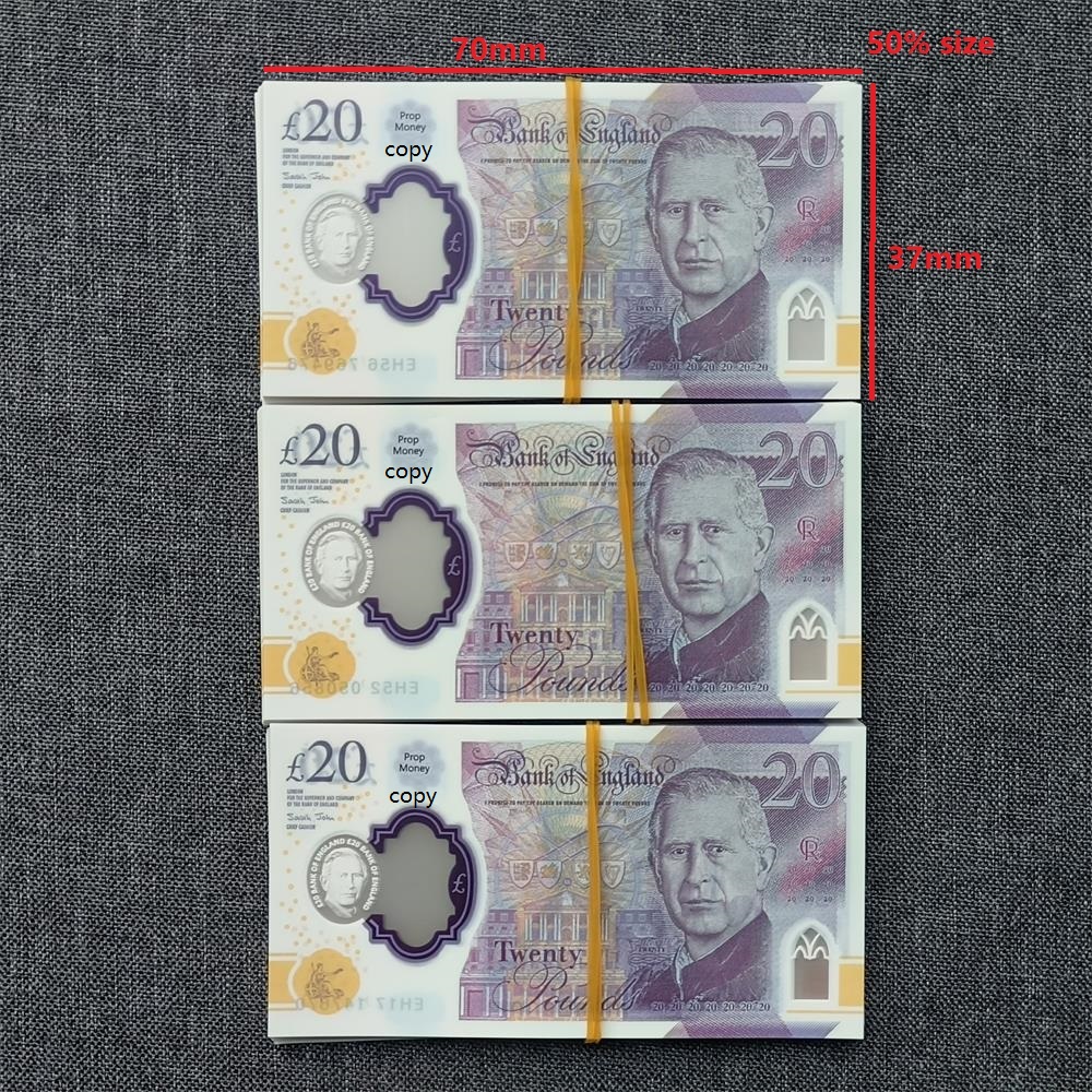 5A+ Best Quality Ultrathin Polymer Prop Money UK Bulk Realistic GBP Pounds Play Money Double Sides Matte 0.08mm With Different Serial Numbers For New Year 70*37mm 50%