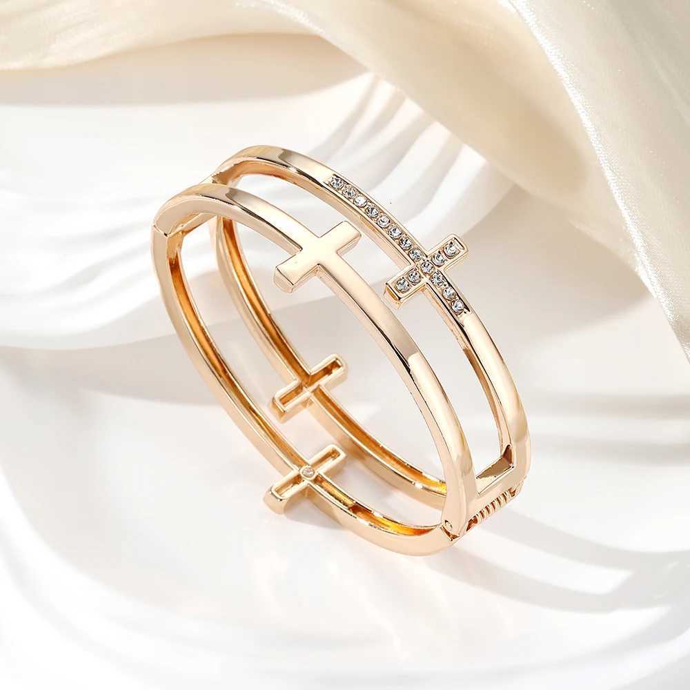 1 Piece of European and American Style Metal Vintage Design Diamond-Encrusted Cross Double-Layer Spring Buckle Ring Jewelry M251220