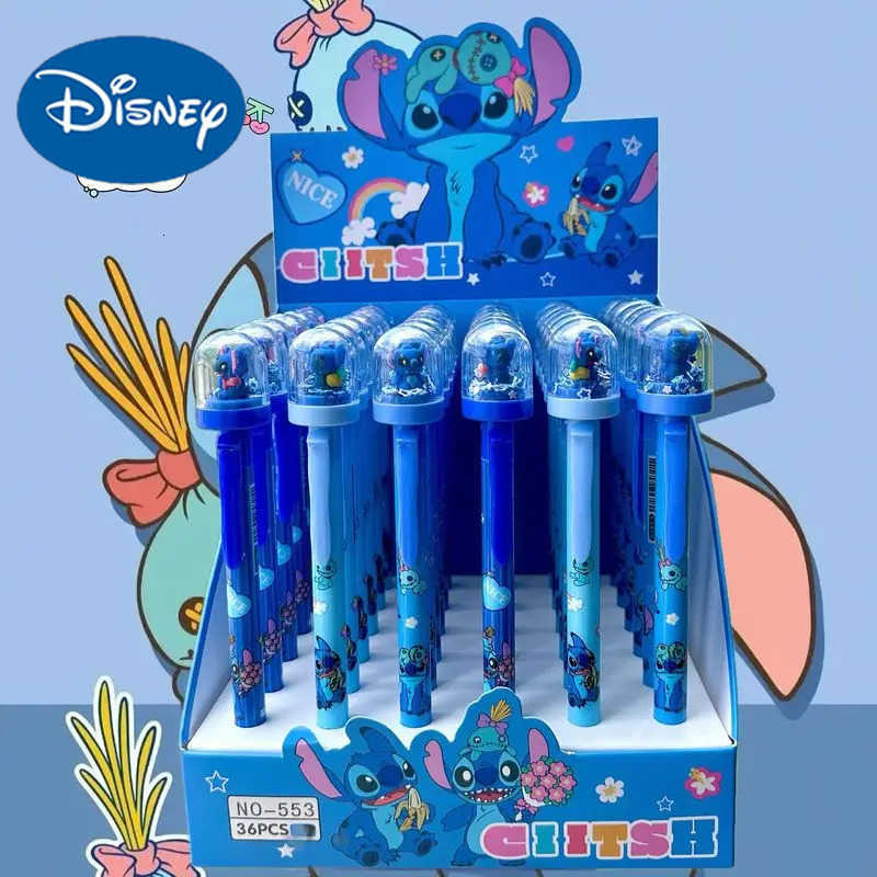 Disney 36Pcs Erasable Gel Pen Cartoon Set Stitch Creative Landscape Bottle 05Mm Blue Side Pen Students Learn Office Stationery H251220