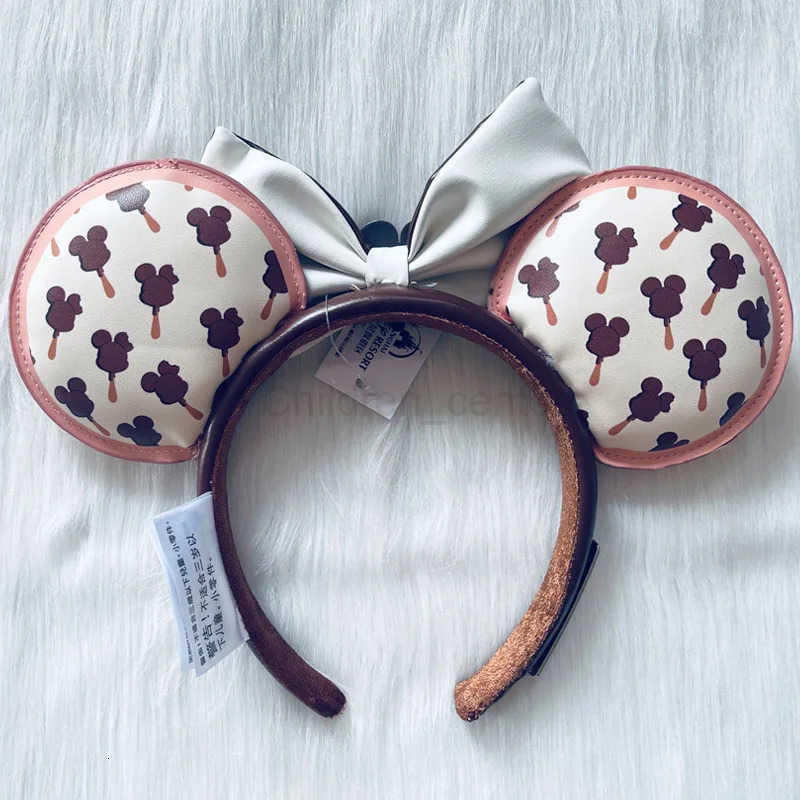 Disney Co Branded Styles Ice Cream Mickey Headband Adults/Child Disneyland PU Leather Brown Bow Ear Women Christmas Gifts H251220