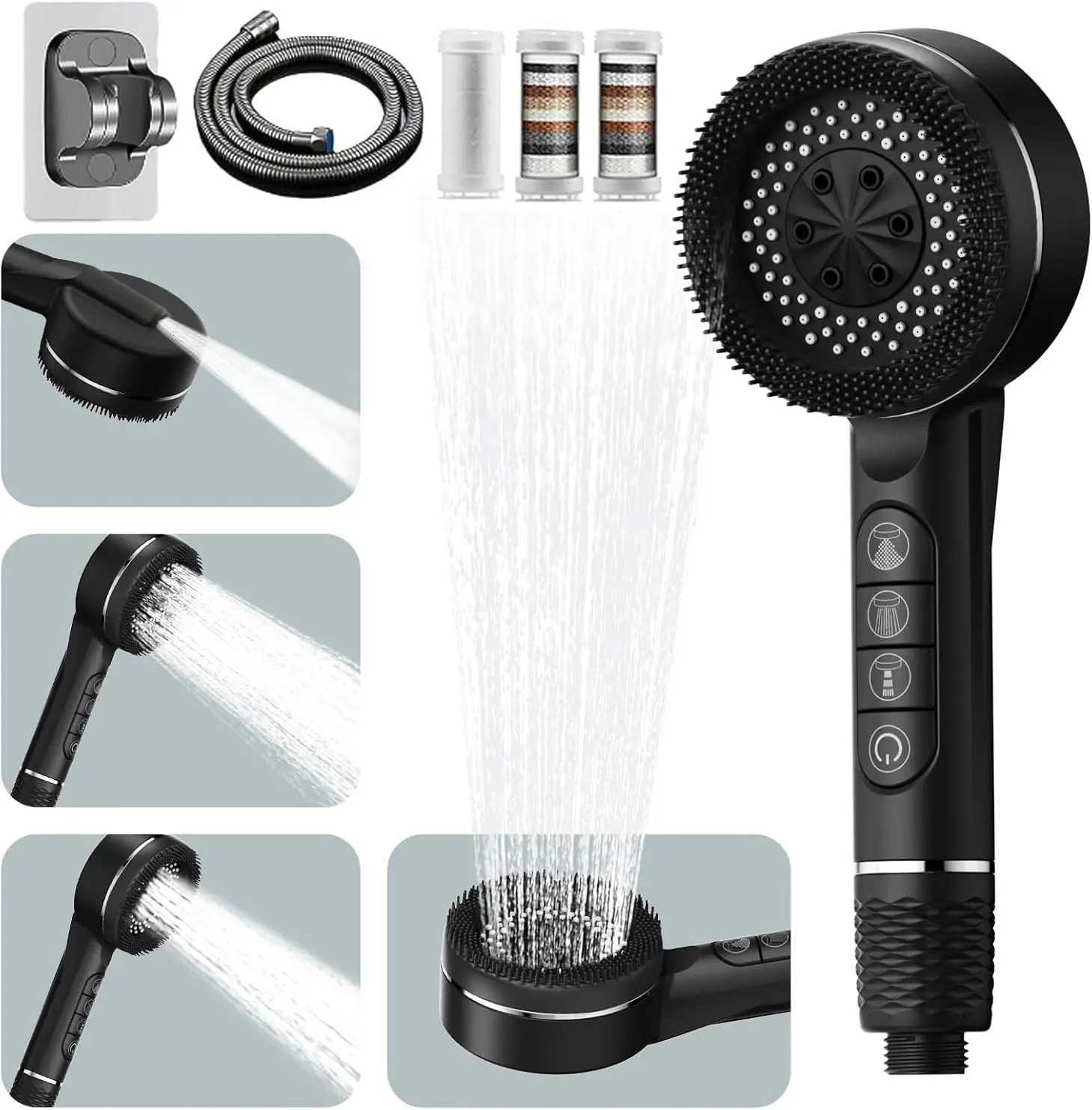 1pc Filtered Supercharged Shower Head Four-speed Adjustment With Water Seal Multi-functional Home Shower Bathroom Accessories C251220