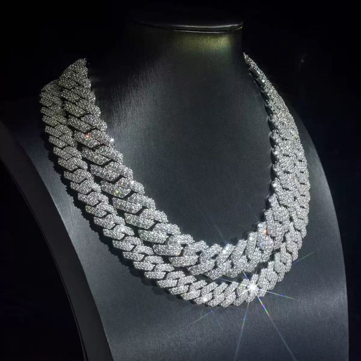 Miami Hip Hop Jewelry 16mm Cuban Chain Gold Plated Iced Out Prong Iced Setting Necklace CZ Diamond Prong Cuban Link Chain