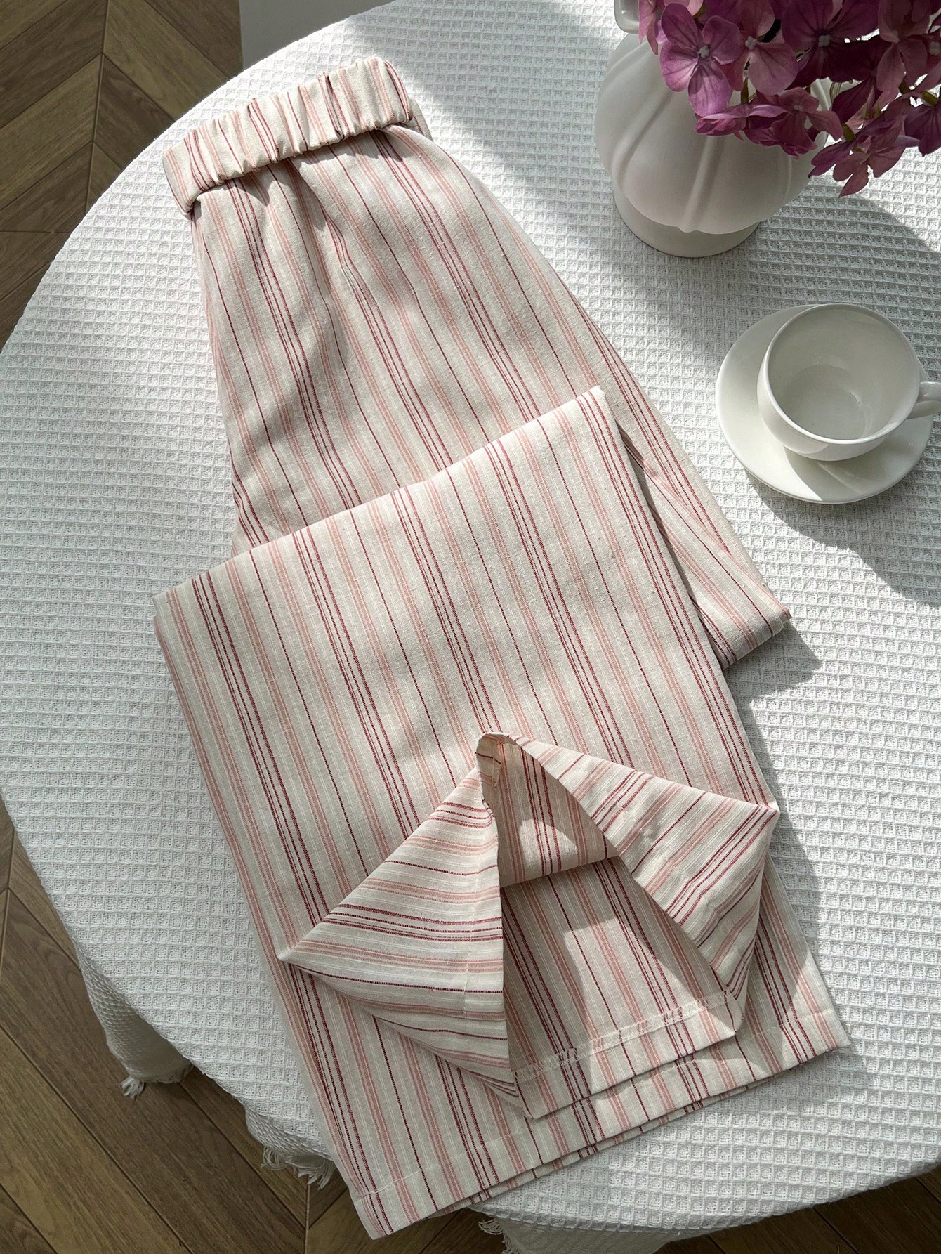 Women's Elegant Casual Striped Wide-Leg Pants - Breathable Polyester Cotton Daily Commute Trousers ---120