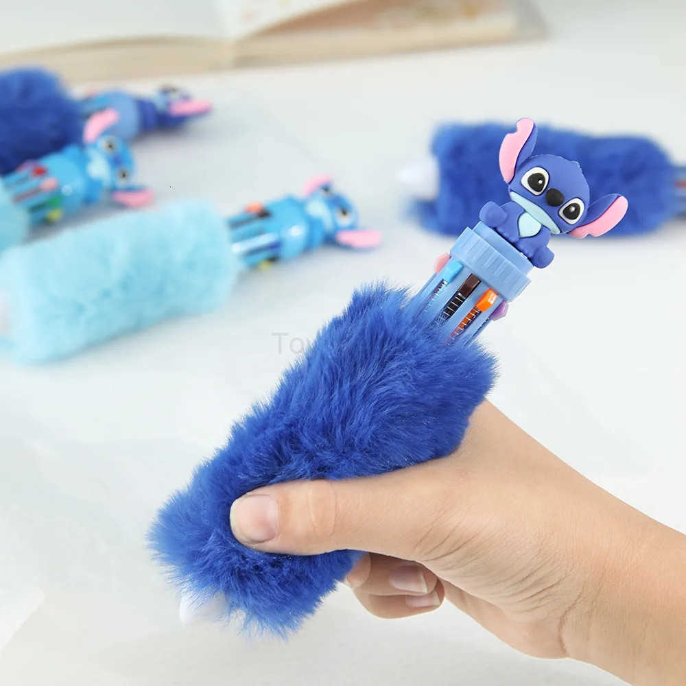 Disney 6/36pcs Stitch Plush Ten Color Press Ballpoint Pen Student Writing Pen Gift Wholesale H251220