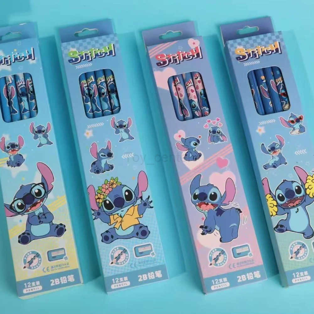 Disney 12PCS Cartoon Stitch Pencil School Supplies Kid Rubber School Supplies Pencils Pencil Roller Hb Pencils Birthday Gift H251220