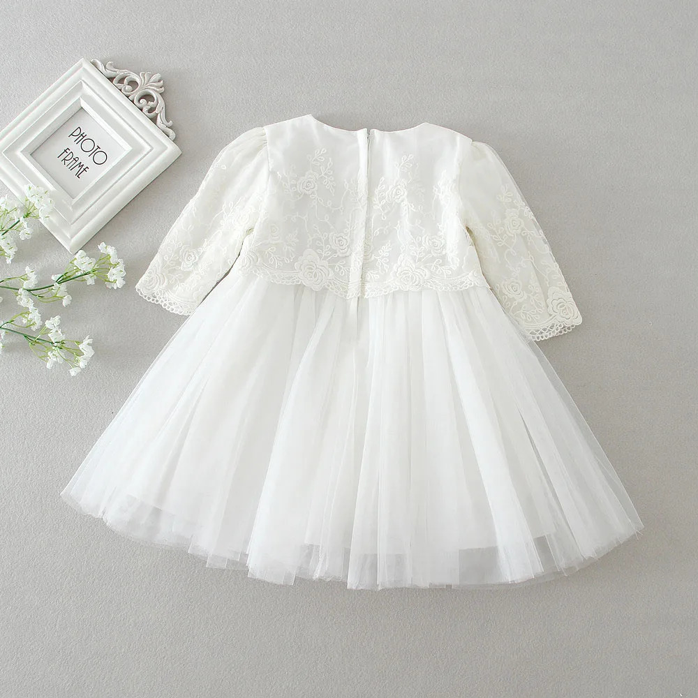 Baby Girl Elegant Dresses Infant White Clothes Toddlers Christening Dress Long Sleeves with Hat 251215