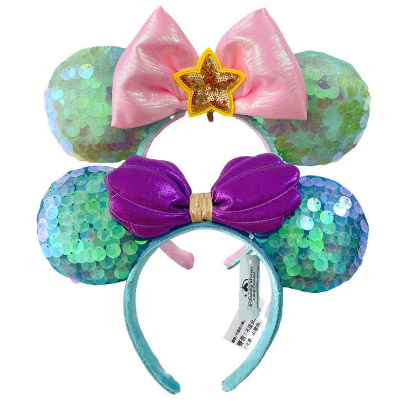 Disney 2026 Mickey Mouse Ear Headband Amusement Park Fastival Party Mermaid sequin Headwear Girl Birthday Hair Accessories H251220