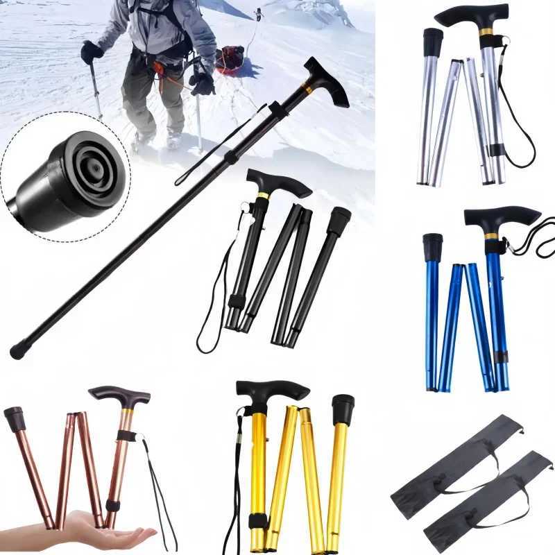 Telescopic Walking Stick Outdoor Hiking Trekking Poles Aluminum Alloy Metal Folding Cane Crutches Pole For Elderly People G251220