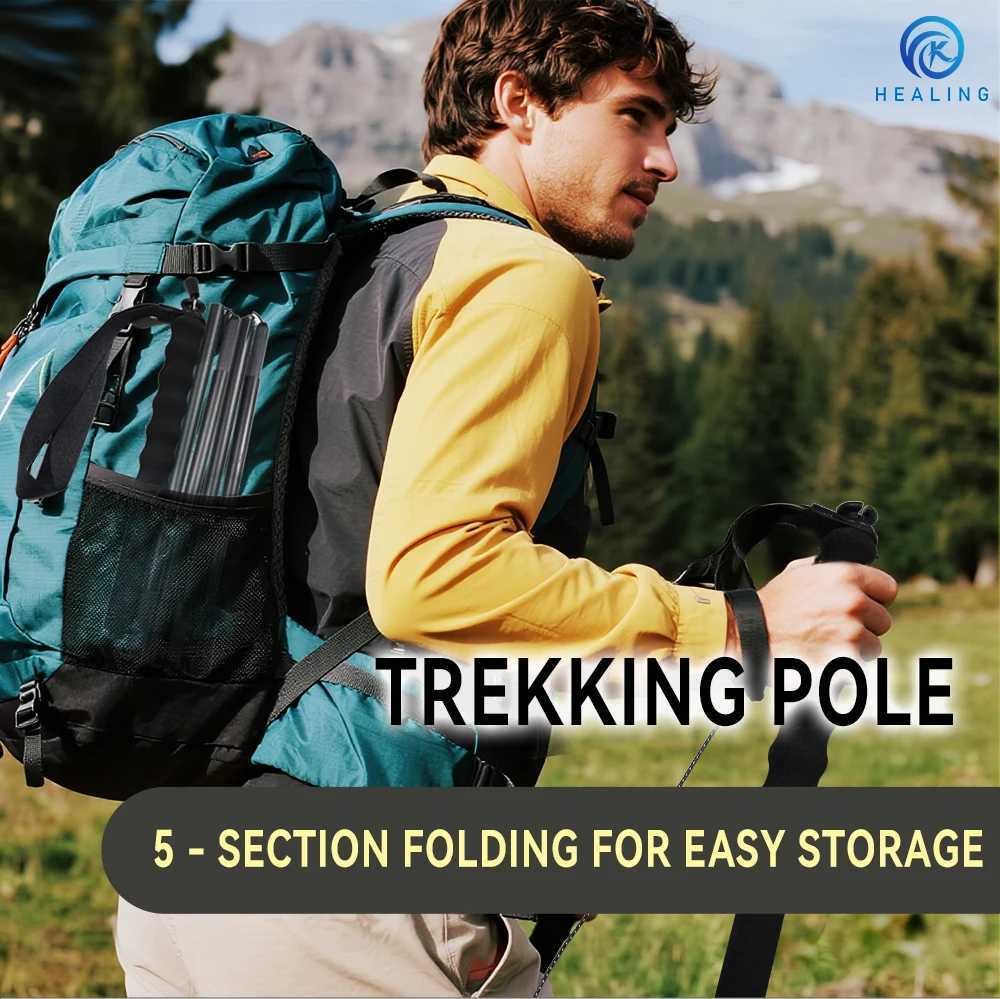 Ultralight 5-section folding Carbon Trekking Poles Walking Sticks Hiking Canes convenient trekking pole G2512201