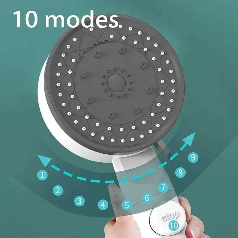 10 Modes High-Pressure Filtered Shower Head One Key Stop Water Bathroom Handheld Showerhead Portable Shower Nozzle Accessories C251220