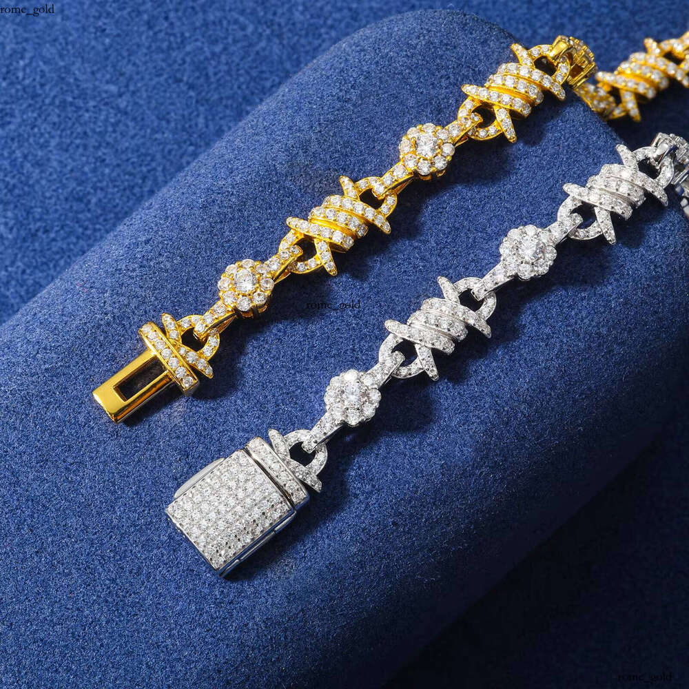 Fashion Unisex Jewelry 10mm 925 Sterling Silver VVS Diaspore VVS Moissanite Iced Thorn Flower Halo Chain Bracelet