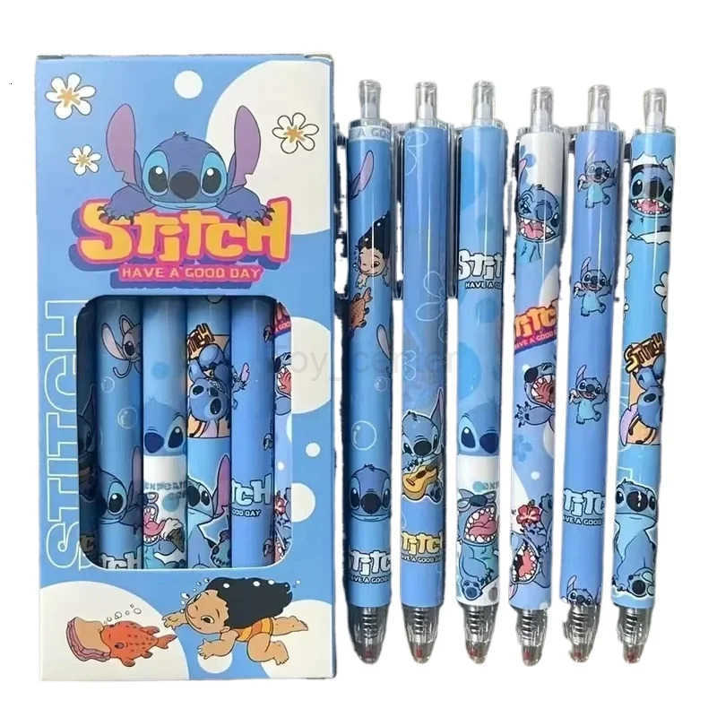 Disney Stitch 6-12pcs Gel Pen Cartoon Set 05mm Cute Quick-Drying Smooth Writing Press Pen Learning Office Stationery School H251220