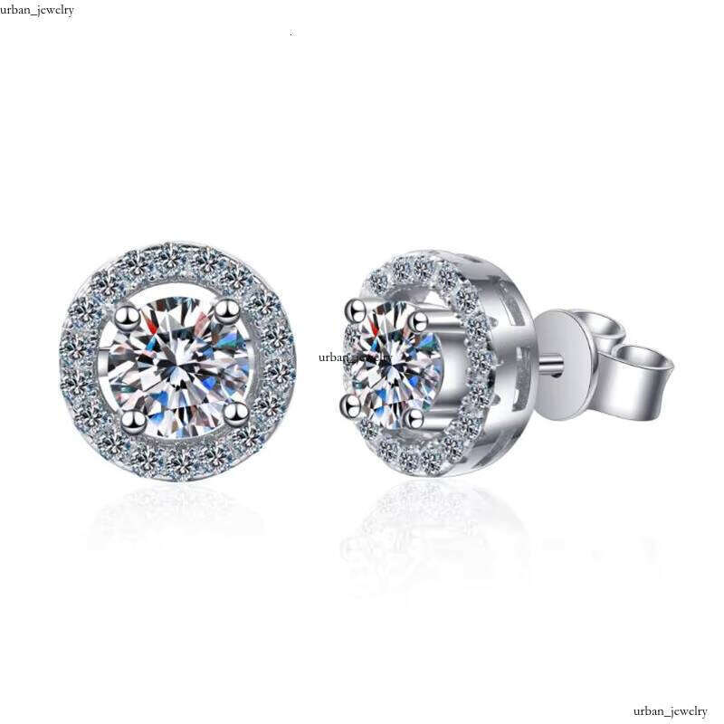 VVS Moissanite Hypoallergenic 925 Silver Classic 1 2 CT Four-Prong Round Bag Earrings with Sandstone for Women