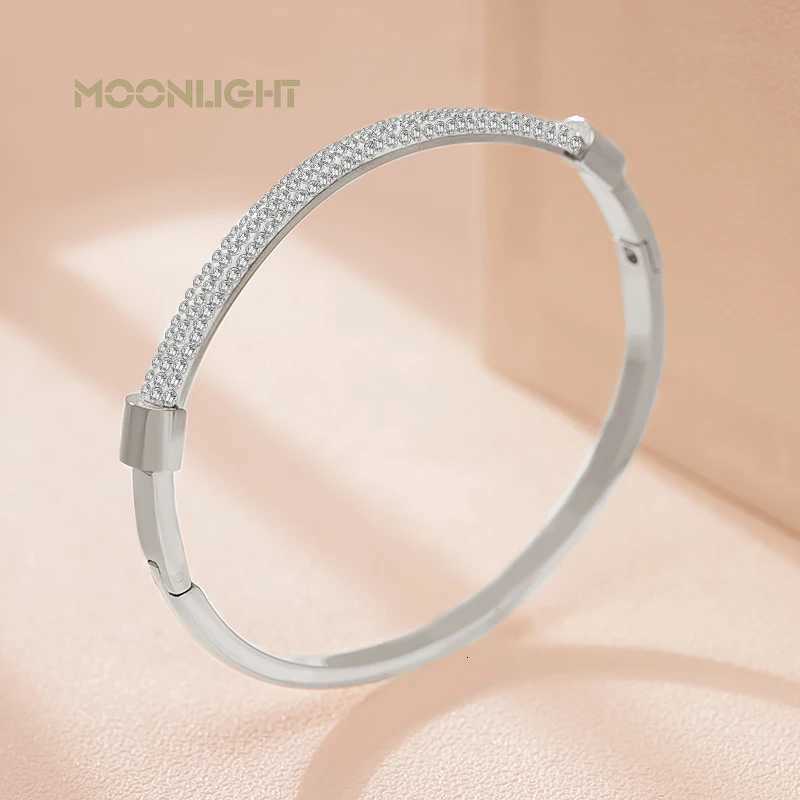 MOONLIGHT Fashion Cubic Zirconia Cuff Bangles for Women Trendy Titanium Steel Circular Classic Female Jewelry Gift M251220