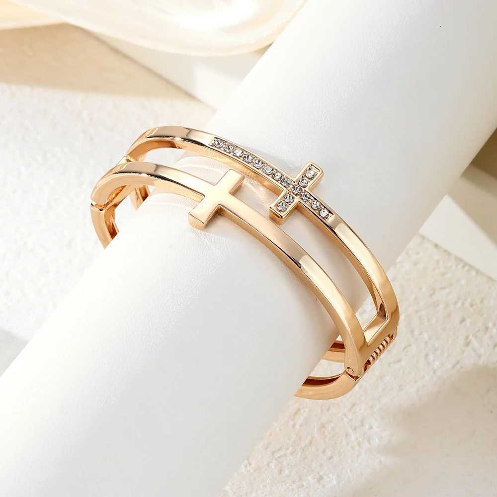 1 Piece of European and American Style Metal Vintage Design Diamond-Encrusted Cross Double-Layer Spring Buckle Ring Jewelry M251220