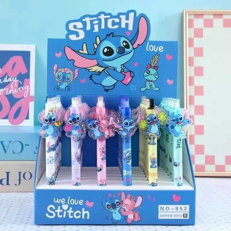 Disney Stitch 48pcs Gel Pens Cartoon 05mm Black Stationery Cute Student Signature Pen Writing Tools ChildrenS Birthday Gift H251220