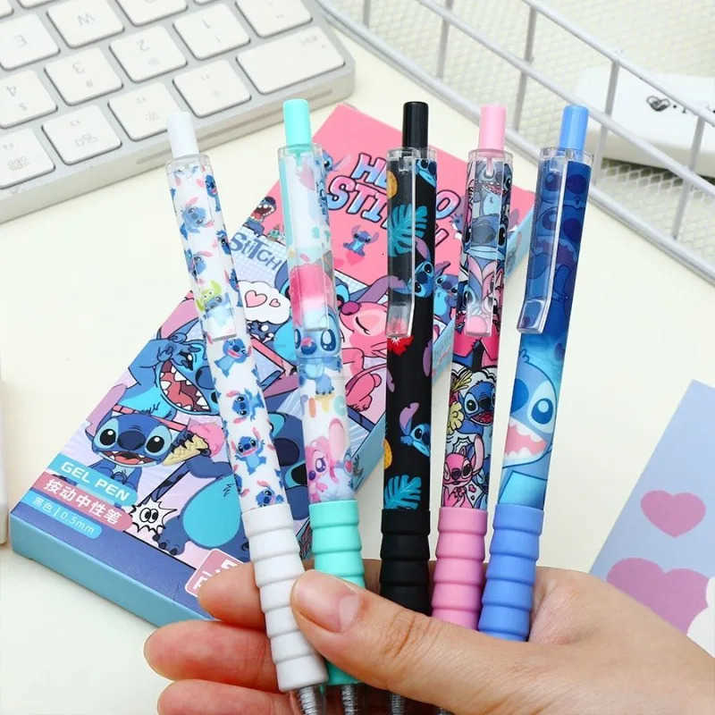 Disney Stitch Kawaii Press Gel Pens for Writing Cartoon 05mm Black Ink Neutral Pen Office School Supplies Gift for Kid 5Pcs/box H251220