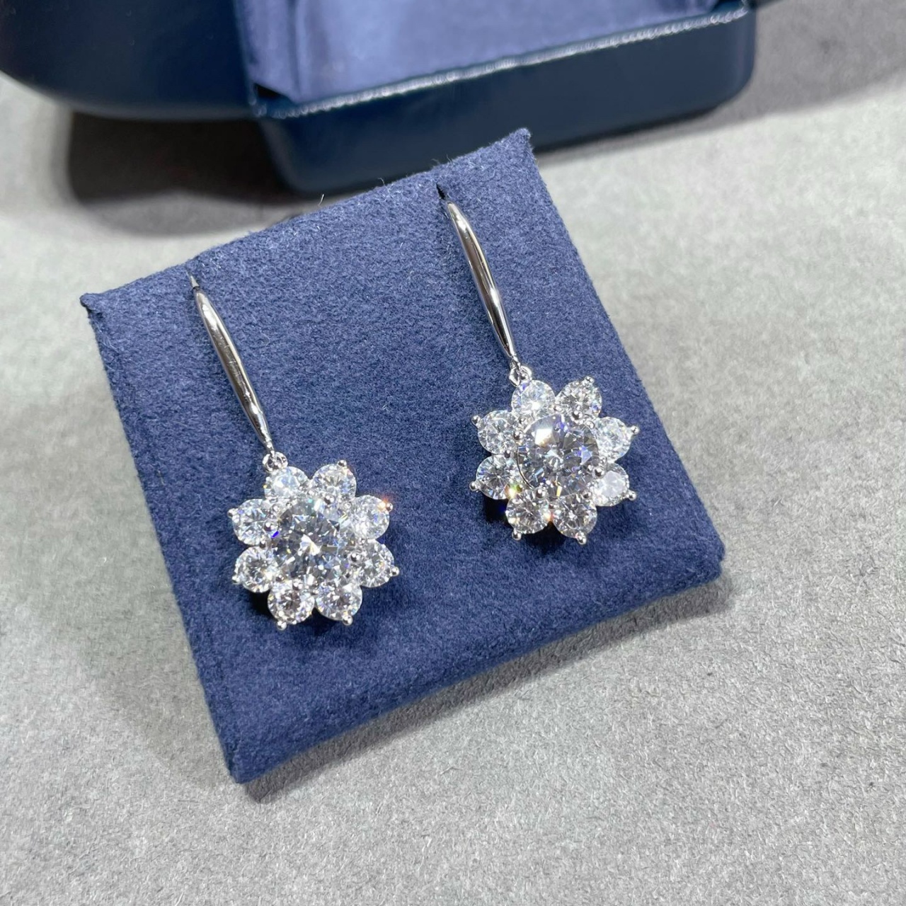 Designer HW stud earrings, 18K white gold plated diamond floral ear studs, lightweight crystal drop earrings, luxury party jewelry, Valentine's Day gift