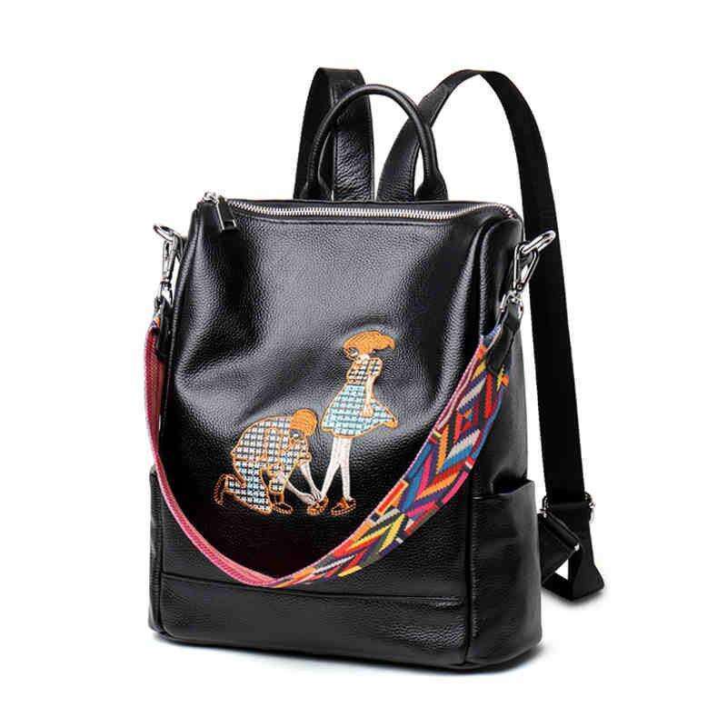 Luxury bag designer couple embroidered cowhide backpack women's genuine leather Korean version new multifunctional trendy and versatile backpack