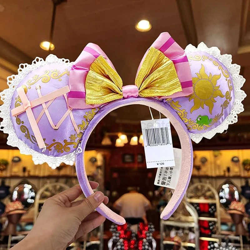 Disney Mickey Mouse Ears Headband 2025 Cinderella Rapunzel Princess Bow Minnie Ear Headwear for Adult Kids Holiday Hairband H251220