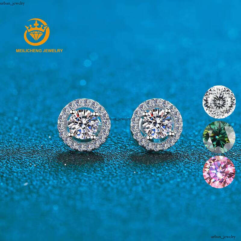 VVS Moissanite Hypoallergenic 925 Silver Classic 1 2 CT Four-Prong Round Bag Earrings with Sandstone for Women