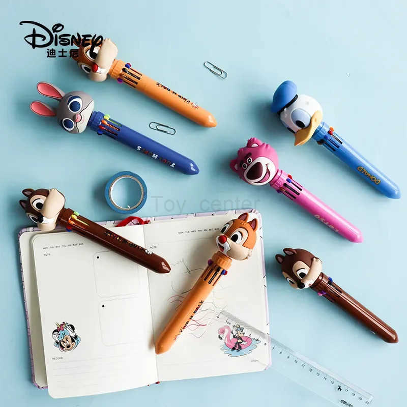 Disney Cartoon Strawberry Bear Ballpoint Pen Cute Multi Color Neutral Pen Student Stationery Ten Color Press Pen Learning Supply H251220