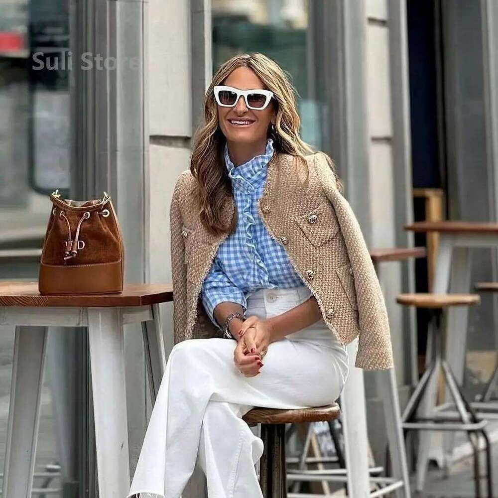 Fashion 2026 Tweed Basic Jacket Coat Women Clothing Woolen Long Sleeve Front Button Female Outerwear Chic Tops Designer