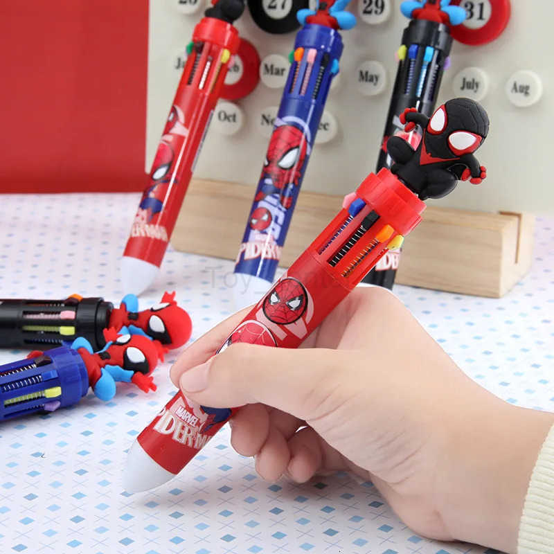 Disney 6/36pcs SpiderMan10 Color Ballpoint Pen Student Ball Pen Multi-color pen Stationery Office School Supplies wholesale H251220