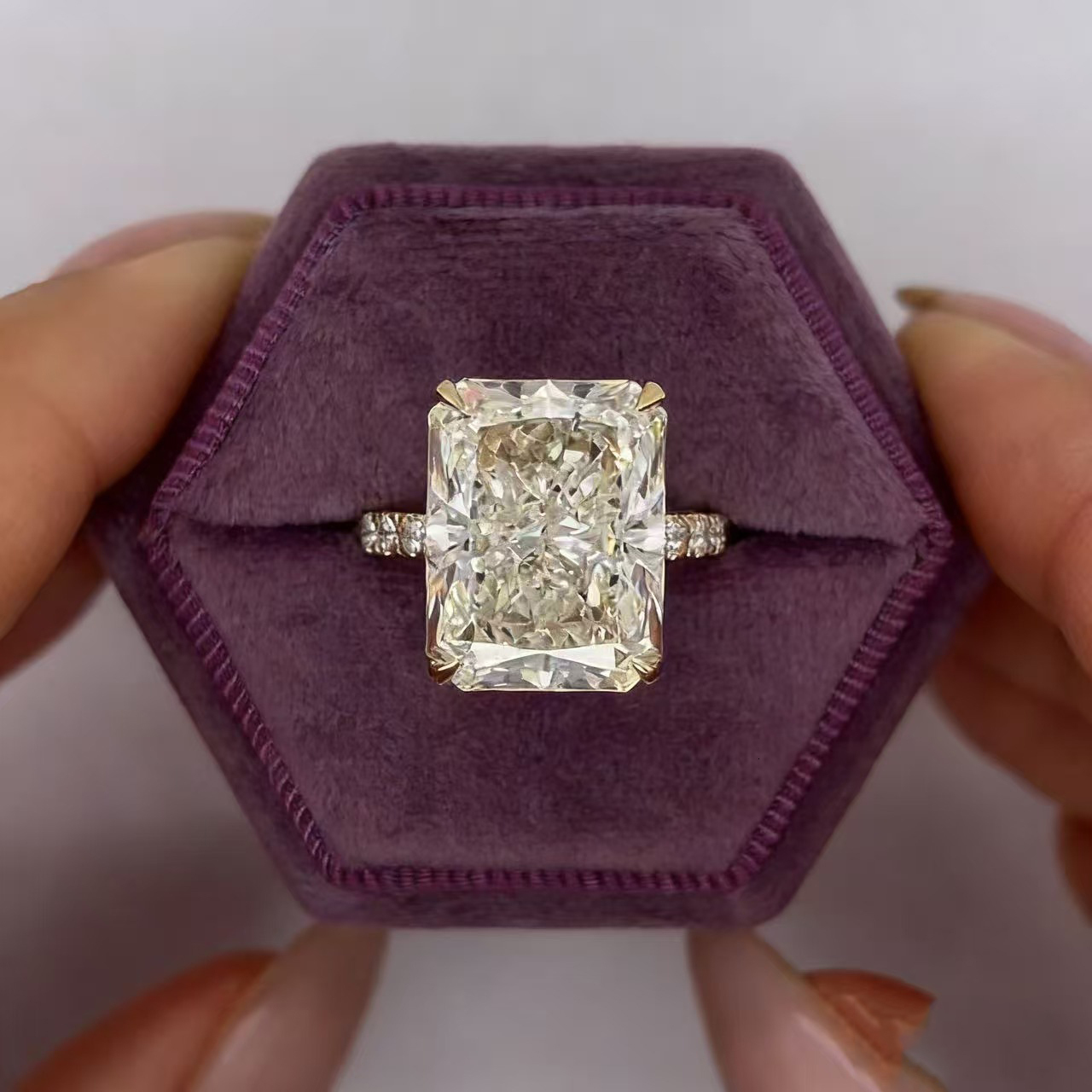 14K yellow Gold Radiant Cut Lab Grown Diamond Engagement Ring 1- 5ct CVD diamond ring Lab Diamond Engagement Ring Halo Ring IGI E