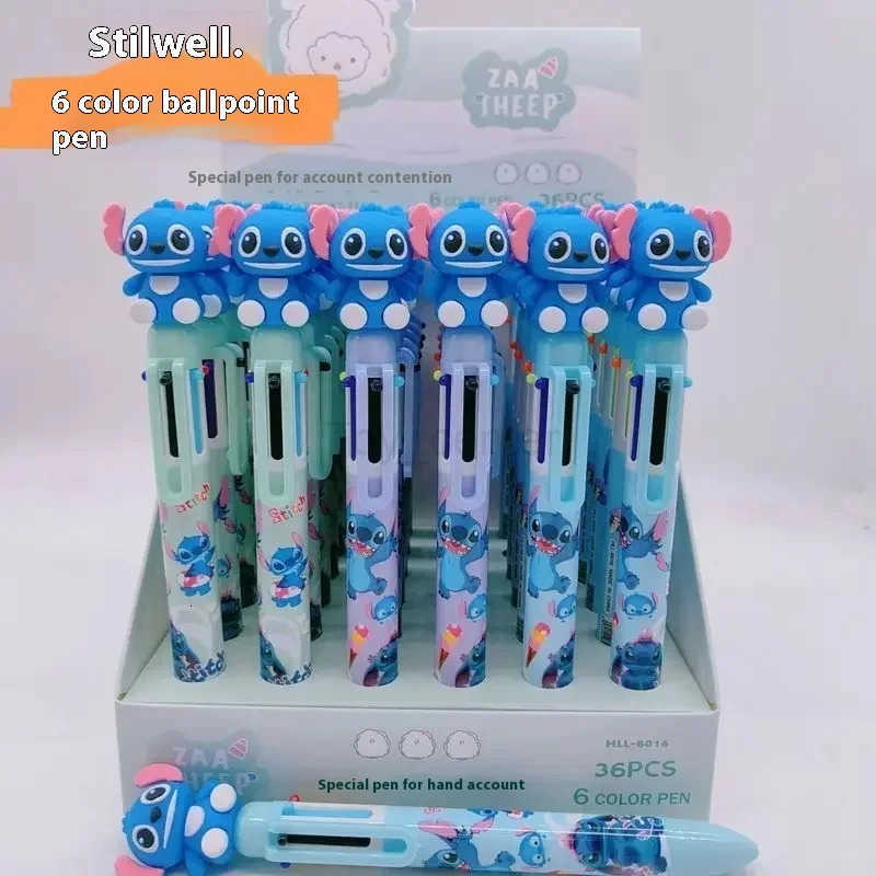 Disney 36pcs ballpoint pen animation cartoon stitch Lilo 6 color marker 05mm kids painting promotional pen stationery gifts H251220