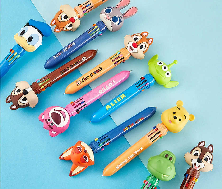 Disney cartoon figurine ten color ballpoint pen creative cute press cute pen student stationery multi-color press pen H251220
