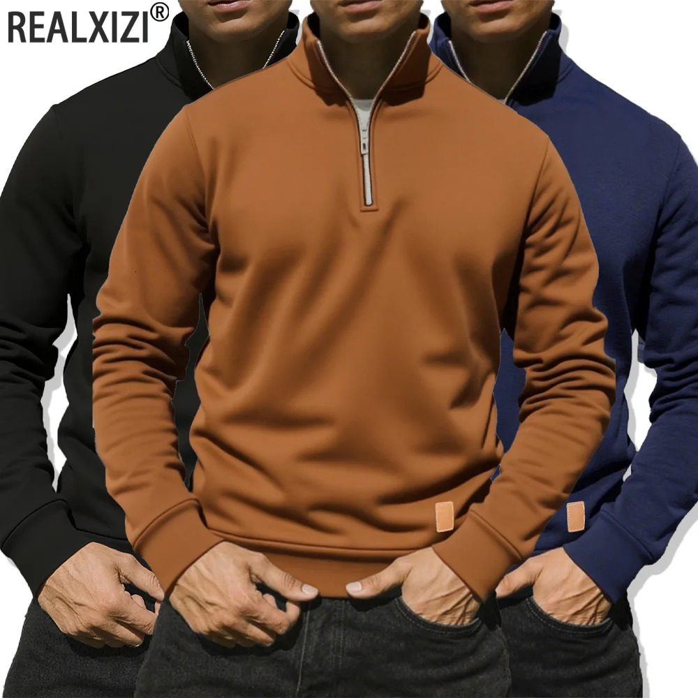 Mens Half Zipper Pullover Autumn Warm Long Sleeve Sweatshirt Solid Color Casual Turtleneck Fashion Jogging Top Sport Streetwear 251219