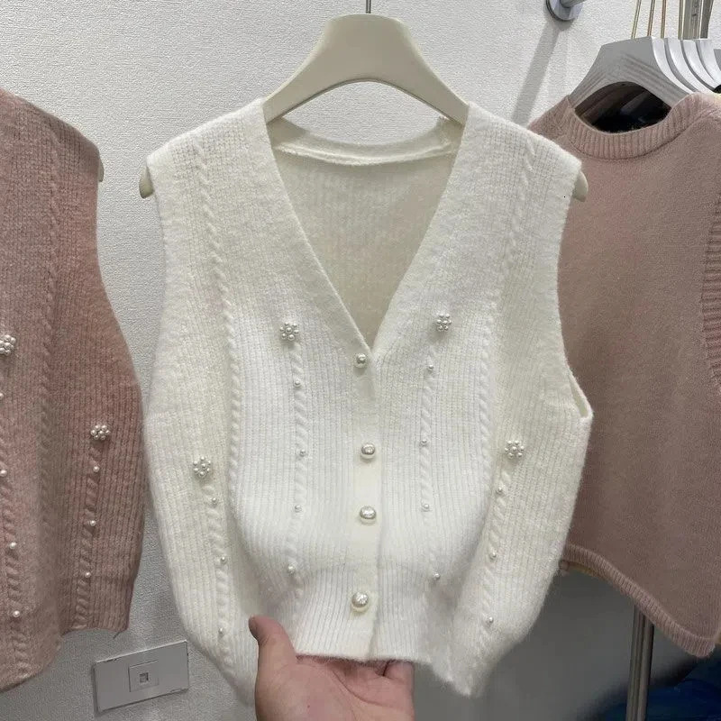 Womens Clothing Autumn Winter Sleeveless Solid Color Flower Sweater Knitted Cardigan Coats Beaded Fashionable Casual Tops 251219